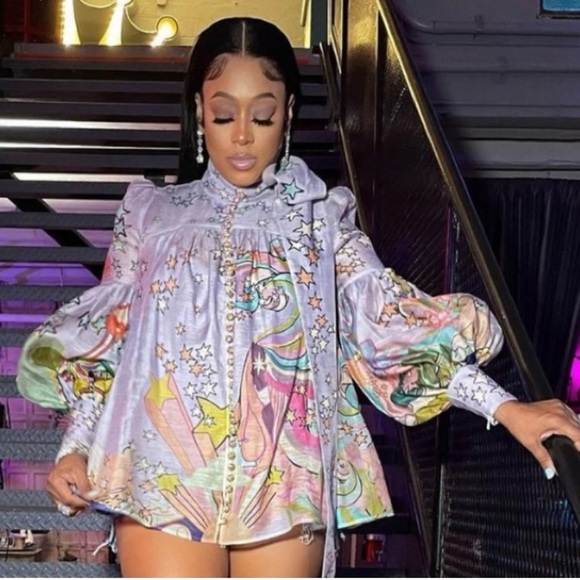 NWOT Zimmermann Concert Tie Neck Concert Lilac Collage Blouse Size XS/ AU 0 RARE - Picture 3 of 13